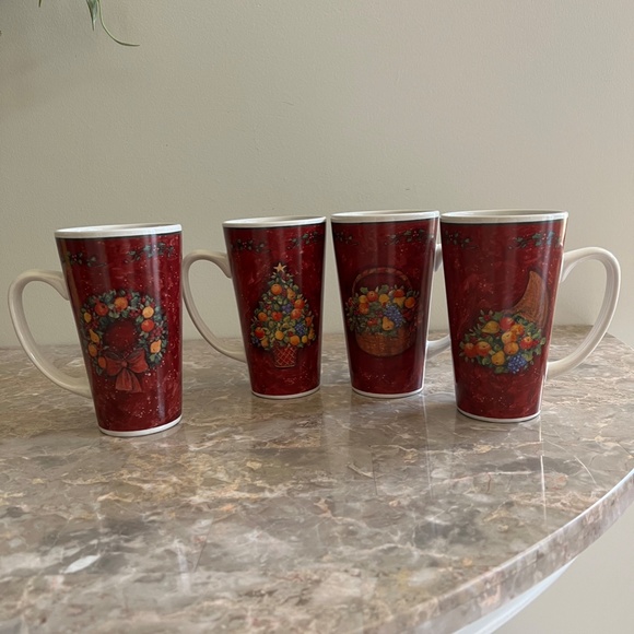 Retro Set of 4 Tall Mugs & Matching 4 Dessert Plates - Picture 2 of 15